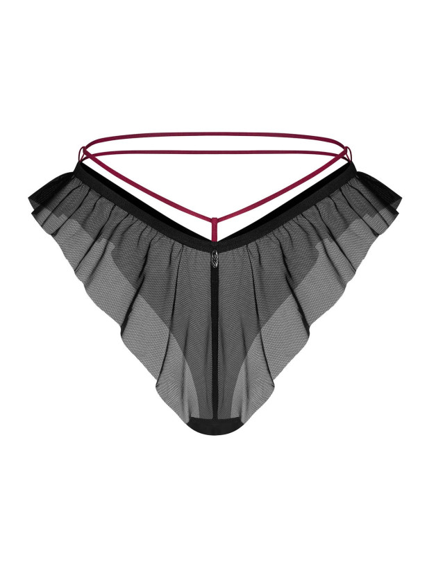 Black Ruffle Panties Obsessive Exquisite Parisel — Burgundy Straps