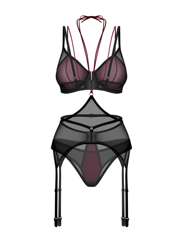 Burgundy Mesh 3-Piece Garter Belt Set Obsessive Parisel