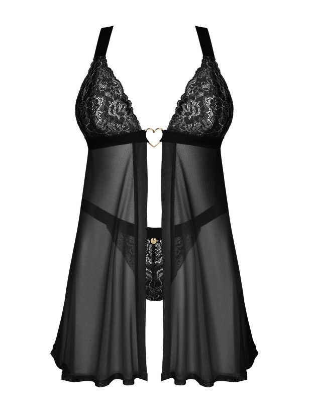 Black Sheer Mesh Open Front Babydoll And Thong Obsessive Elianes