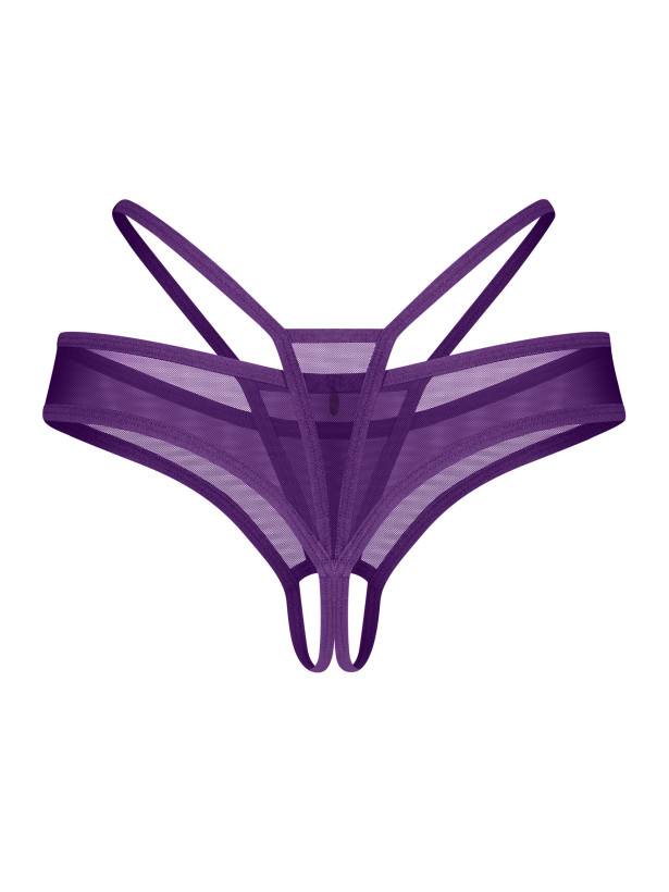 Purple Crotchless Thong Obsessive Vibres — Open Design
