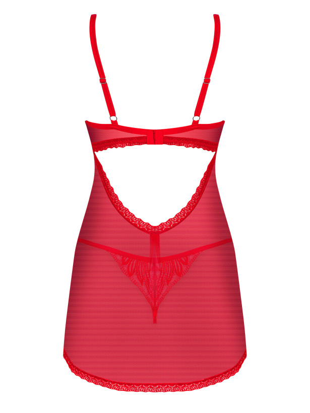 Chilisa-Set Obsessive: Rotes, transparentes Babydoll und String mit Herzanhänger
