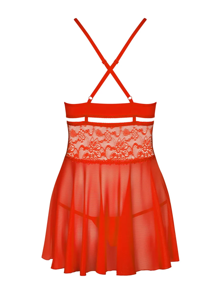 Red Babydoll Set Obsessive 838-BAB-3 — Lace