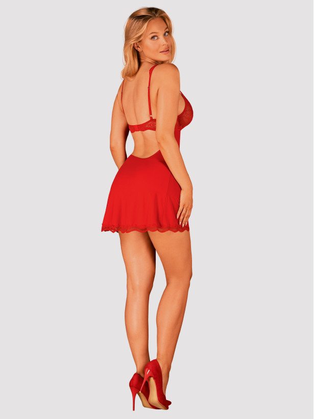 Obsessive Luvae Rotes Satin-Babydoll mit Spitzenbesatz