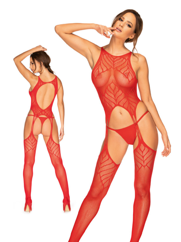 Red Bodystocking Obsessive N122 — Geometric Mesh