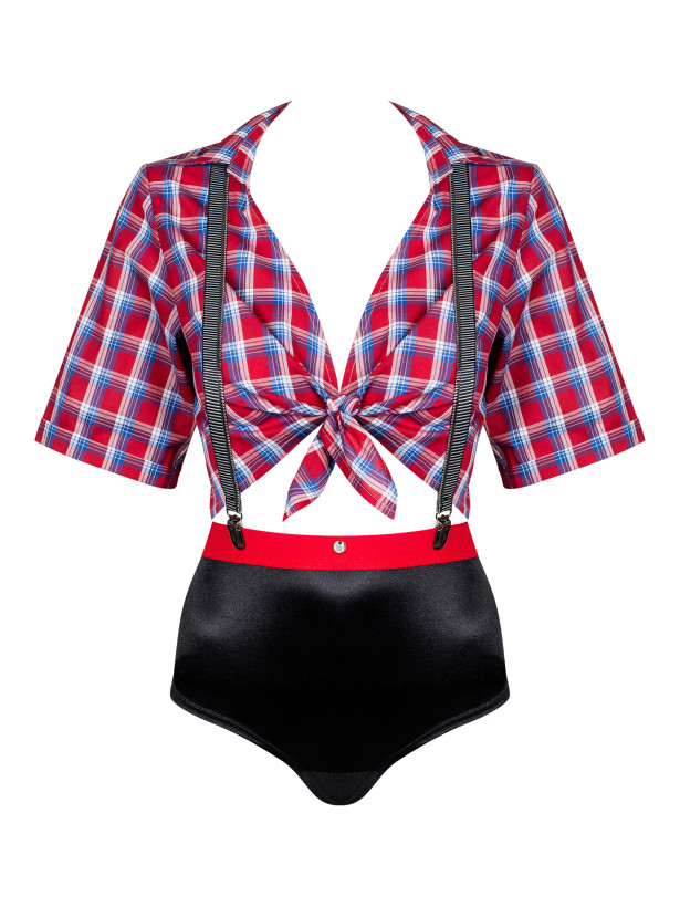 Red Checkered Costume Obsessive Worker Girl — Suspender Set