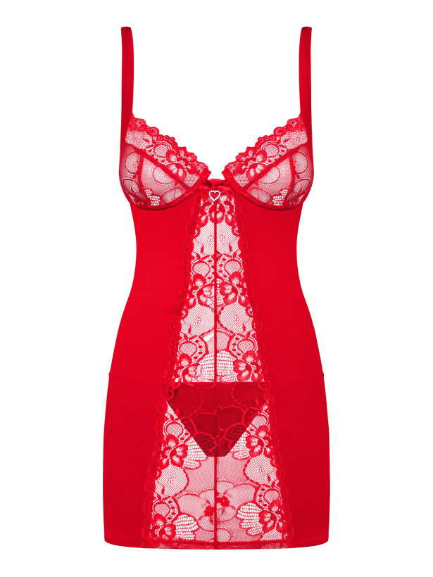 Red Chemise Obsessive Heartina — Floral Lace