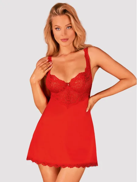 Obsessive Amor Cherris Rotes Babydoll-Set mit Spitzenoberteil und String