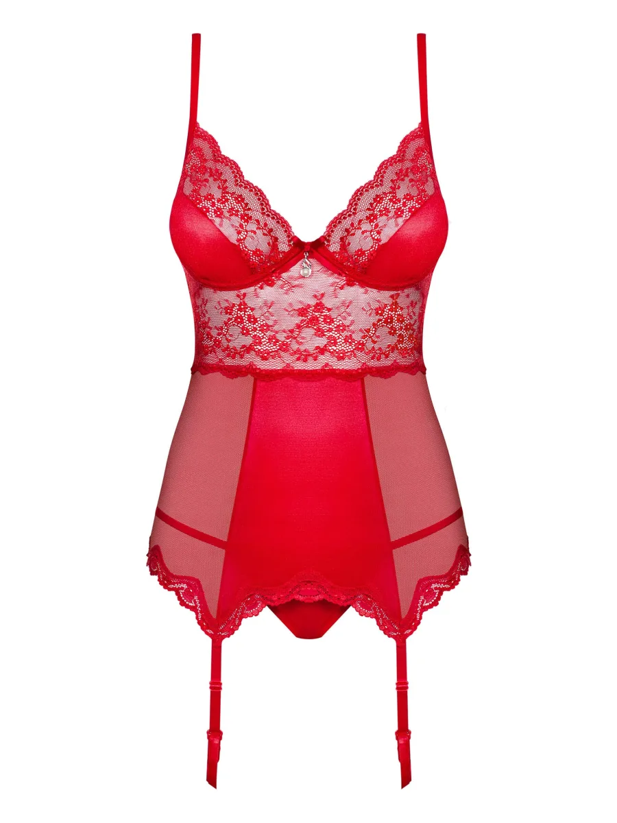 Red Corset Set Obsessive Lovica — Lace Trim