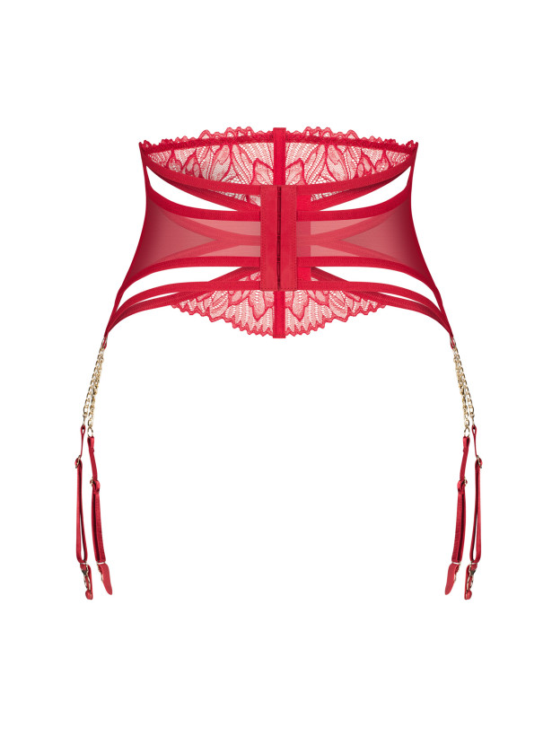 Obsessive Matildea Strumpfband: Rotes, transparentes Netzgewebe mit Kettendetails