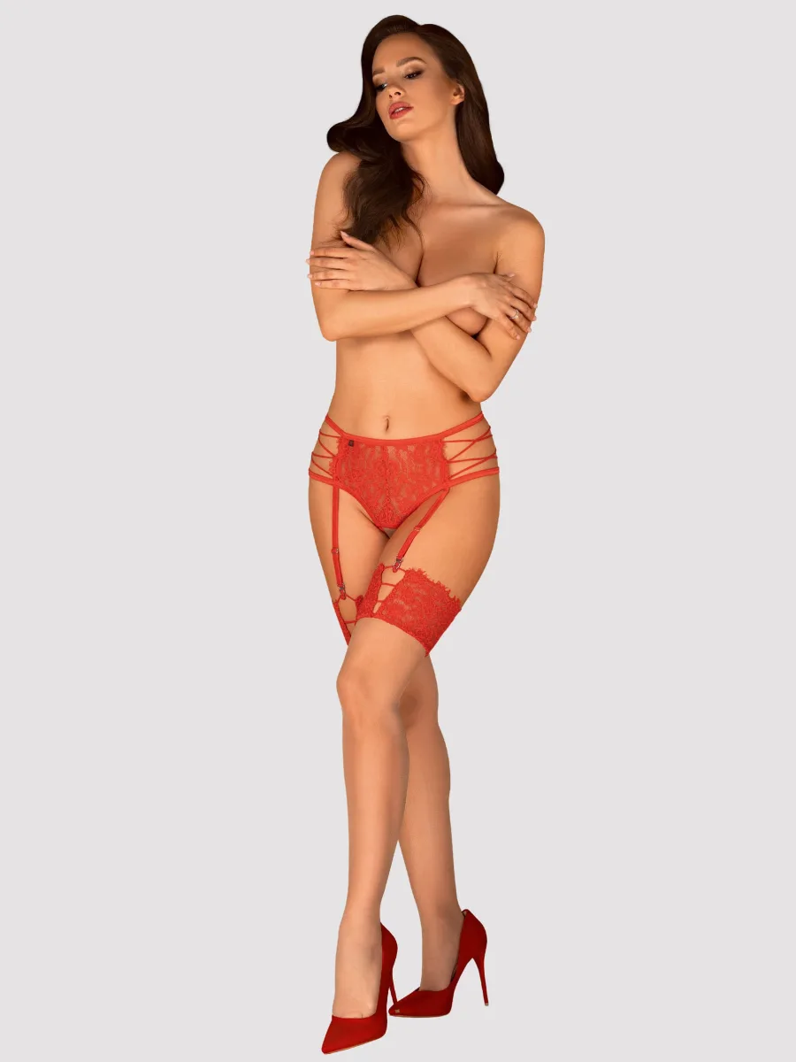 Obsessive Rediosa Verführerischer Spitzen-Strumpfhalter-String