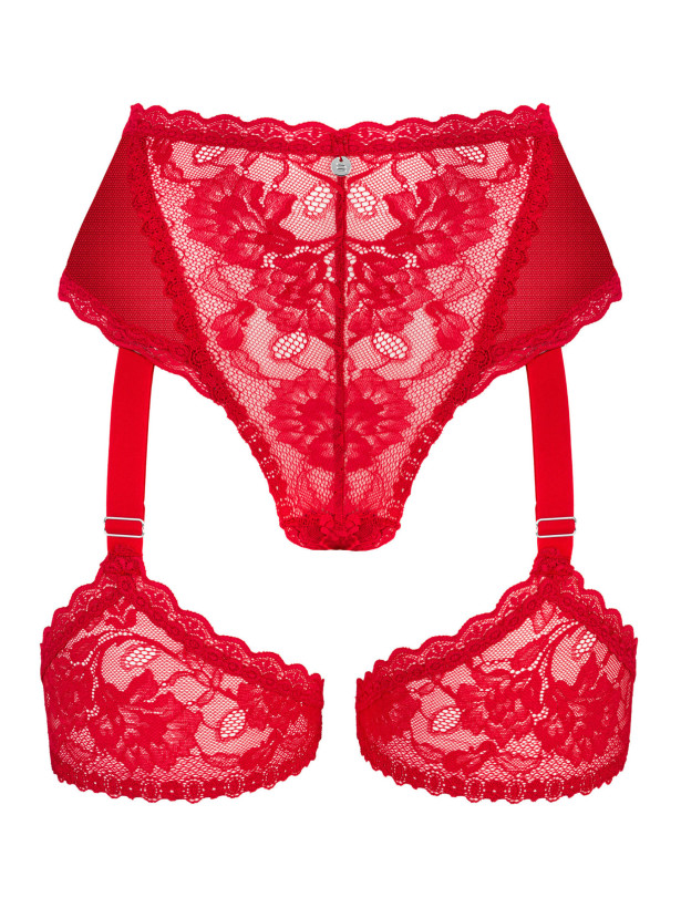 Red Garter Panties Obsessive Belovya — Floral Lace Set