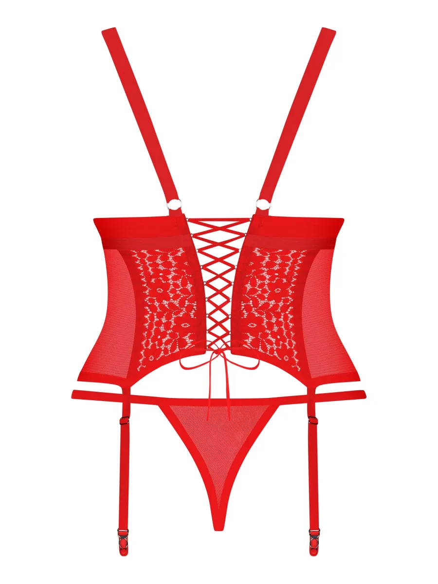 Red Lace Corset Obsessive Blossmina — Garter Set