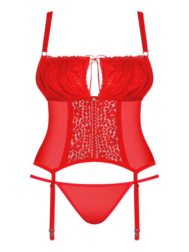 Red Lace Corset Obsessive Blossmina — Garter Set