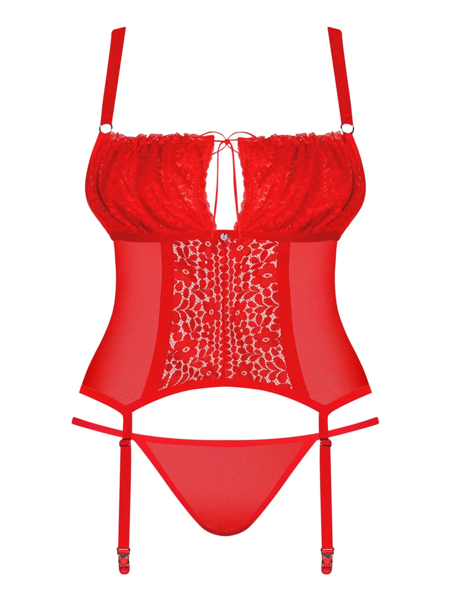Red Lace Corset Obsessive Blossmina — Garter Set