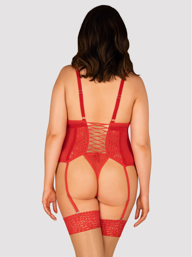 Red Lace Corset Obsessive Blossmina — Garter Set