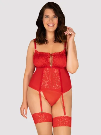 Red Lace Corset Obsessive Blossmina — Garter Set