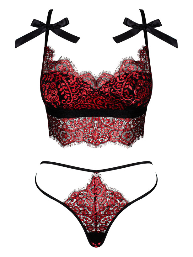 Red Lace Set Obsessive Redessia — Bow Details