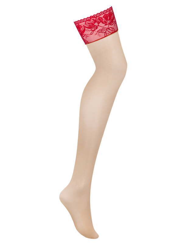 Obsessive Lacelove Rote Halterlose Strümpfe mit Spitzenabschluss