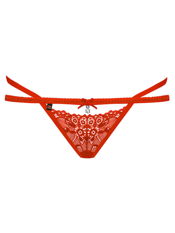 Obsessive 838 String: Verführerischer roter Spitzenhöschen mit gewellten Trägern