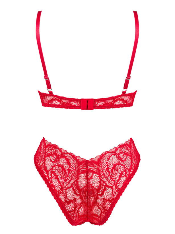 Obsessive Atenica Verführerisches rotes Spitzen-Set: BH und Brazilianslip