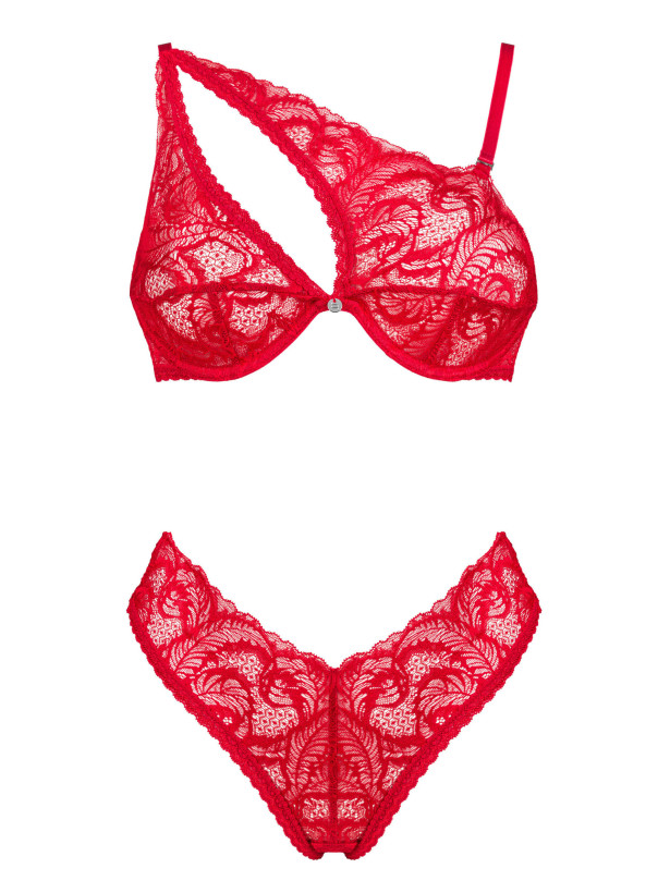 Obsessive Atenica Verführerisches rotes Spitzen-Set: BH und Brazilianslip