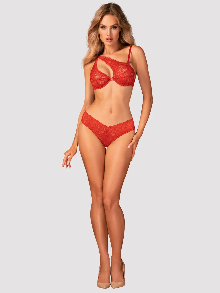 Red Lingerie Set Obsessive Atenica — Asymmetric Lace