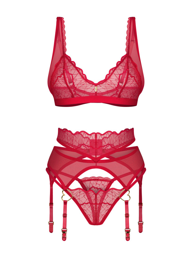 Red Lingerie Set Obsessive Cupide Desir — 3-Piece Lace Set