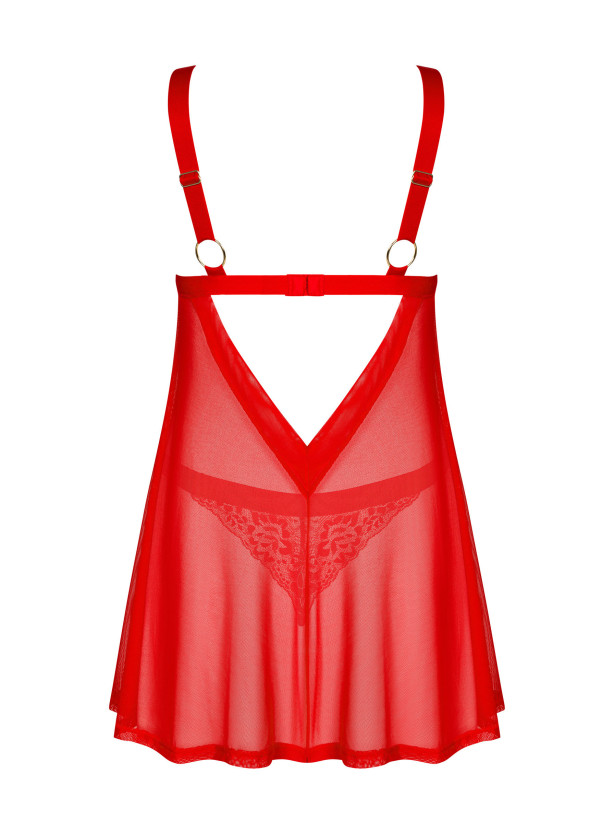 Obsessive Elianes Verführerisches rotes Set: Babydoll mit Spitzen-Cups und String