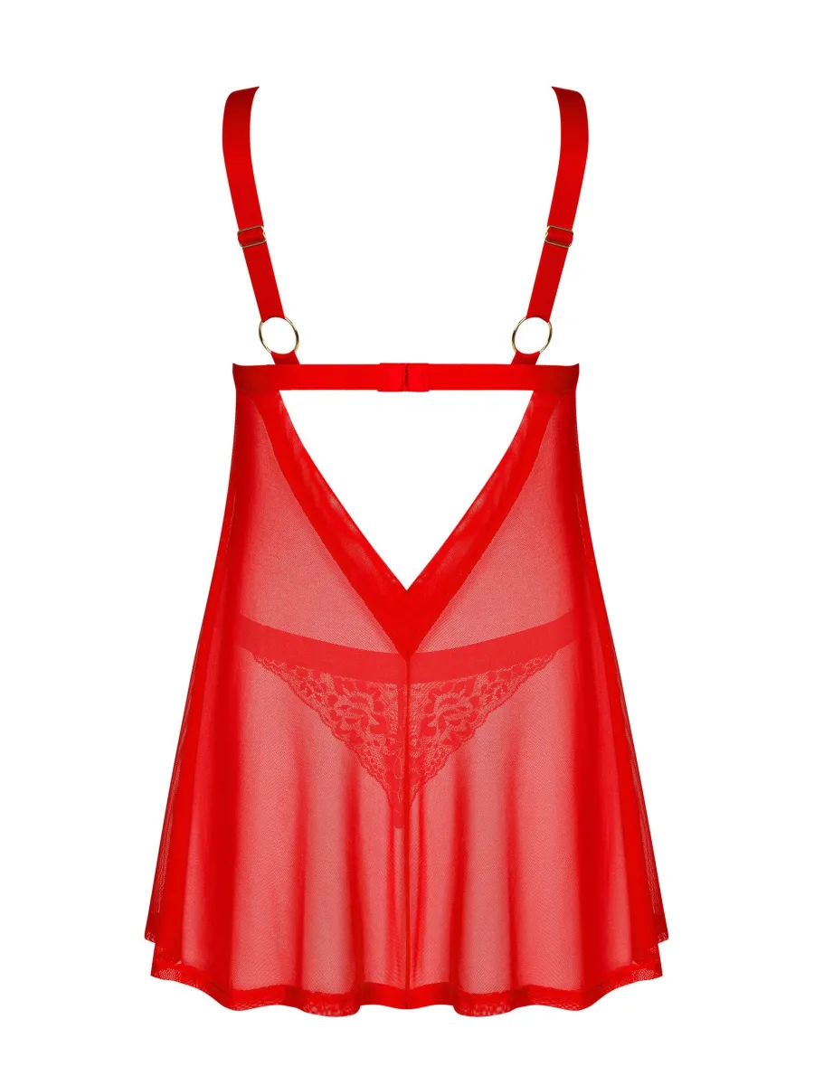 Obsessive Elianes Verführerisches rotes Set: Babydoll mit Spitzen-Cups und String