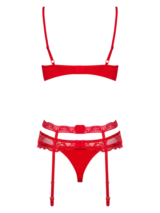Red Lingerie Set Obsessive Heartina — 3-Piece Floral Lace