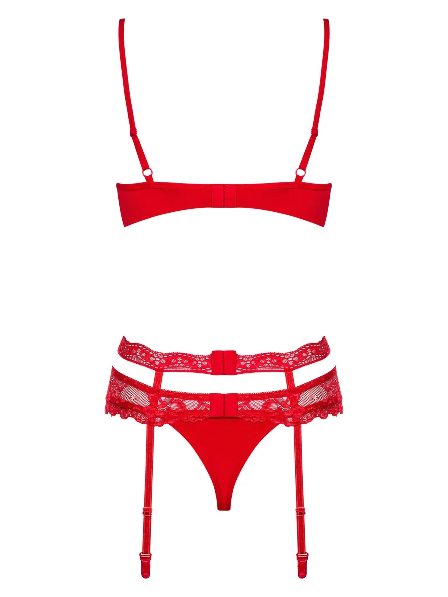 Red Lingerie Set Obsessive Heartina — 3-Piece Floral Lace