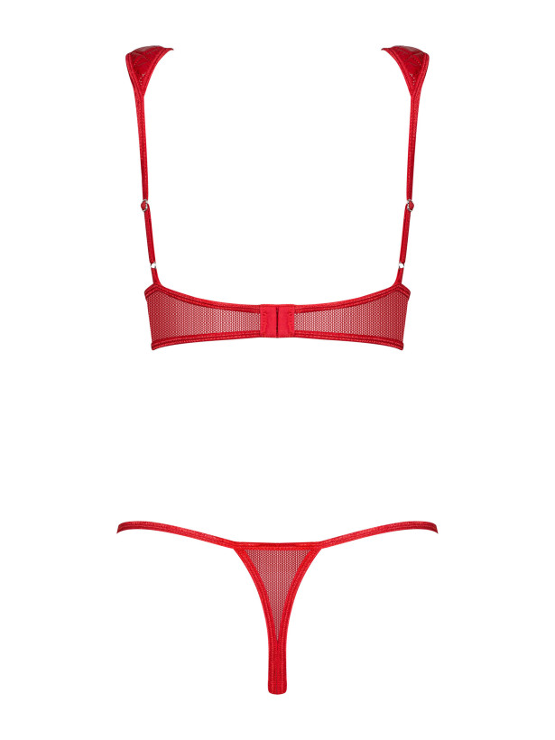 Obsessive Hunteria Set: Roter Stepp-BH und String mit Mesh-Details