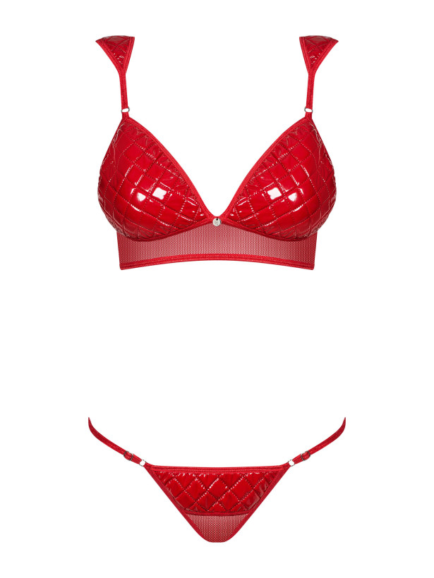Obsessive Hunteria Set: Roter Stepp-BH und String mit Mesh-Details