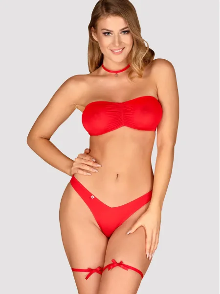 Obsessive Kissmas Verführerisches rotes Set mit Choker und Strumpfbändern