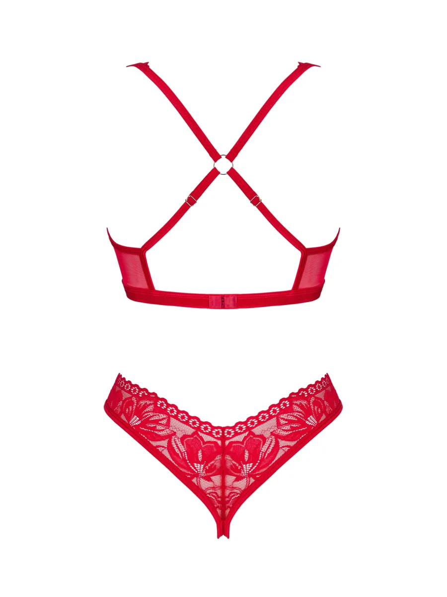 Obsessive Lacelove Feuriges rotes Set: Offener BH und Ouvert-String