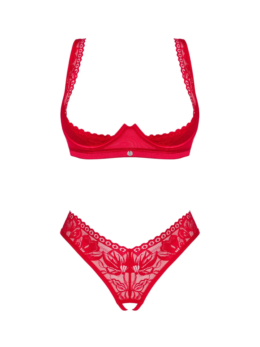 Obsessive Lacelove Feuriges rotes Set: Offener BH und Ouvert-String