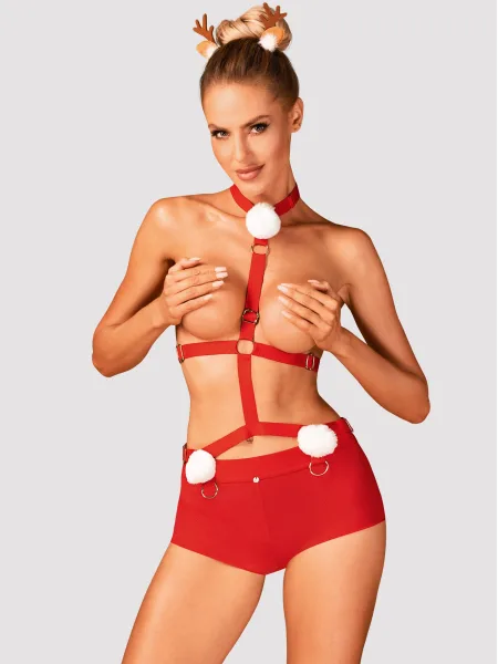 Besessene Ms. Reindy: Verspieltes Weihnachts-Dessous-Set mit verführerischem Harness