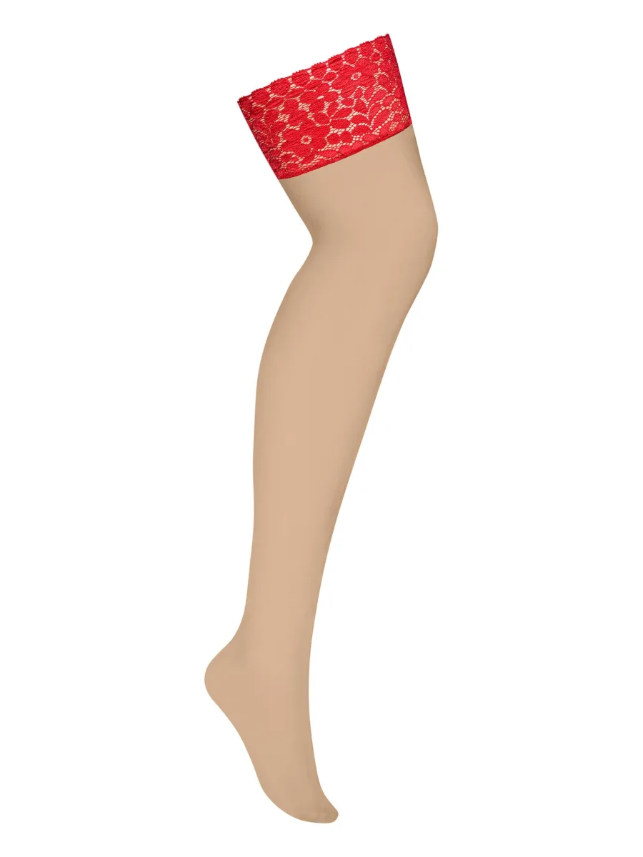 Red Nude Stockings Obsessive Blossmina — Floral Lace