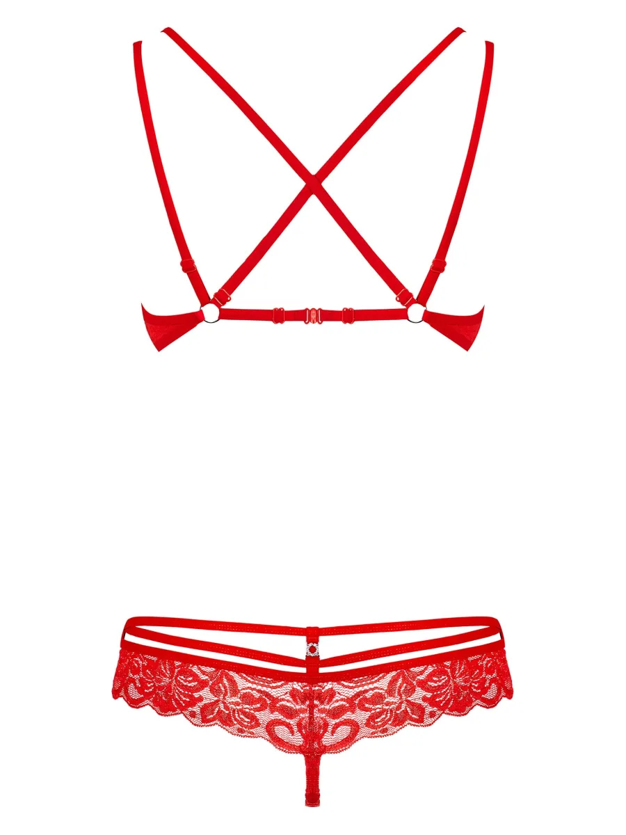 Obsessive 860-SET-3 Verführerisches rotes Spitzen-Lingerie-Set