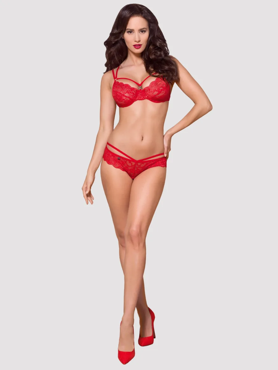 Obsessive 860-SET-3 Verführerisches rotes Spitzen-Lingerie-Set
