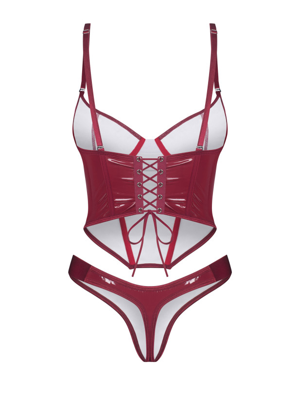 Burgundy Patent Corset and Thong Set Obsessive Redya
