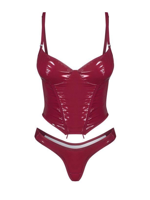 Burgundy Patent Corset and Thong Set Obsessive Redya
