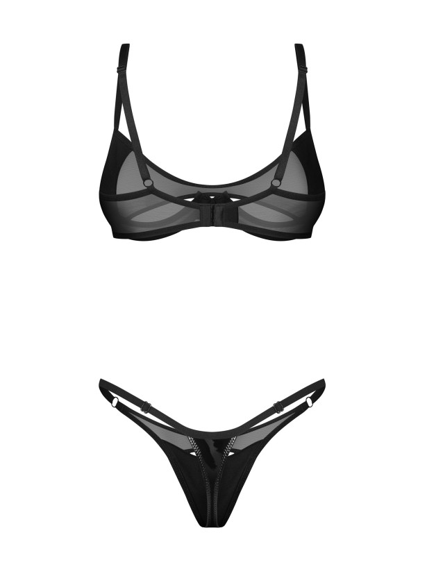 Black Latex-Look Cut Out Bra and Thong Set Obsessive Rolleya
