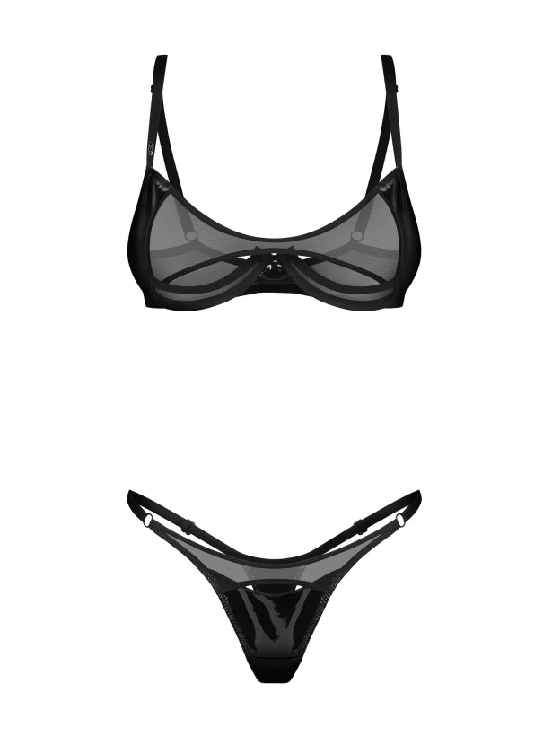 Black Latex-Look Cut Out Bra and Thong Set Obsessive Rolleya