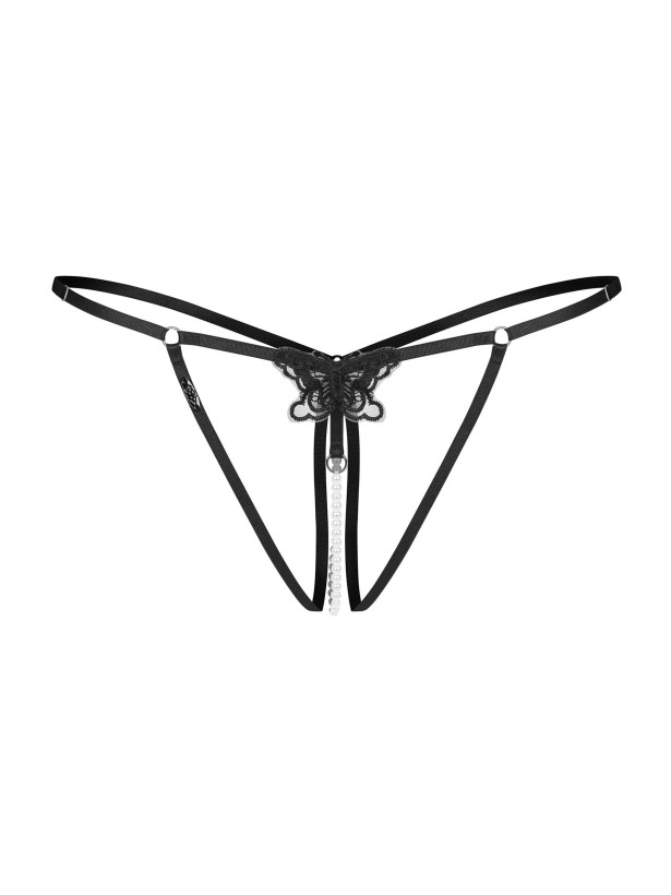 Black Strappy Crotchless Thong With Pearl String Obsessive Selisme