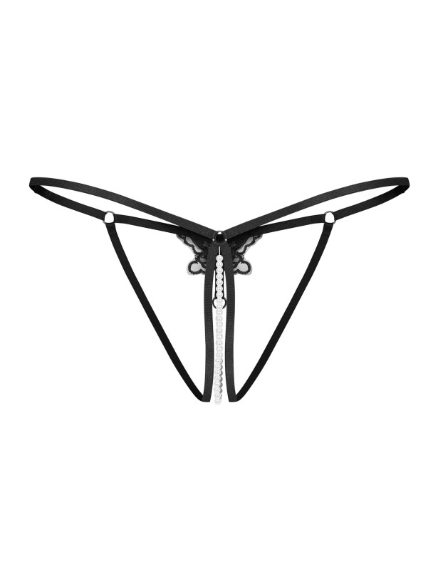 Black Strappy Crotchless Thong With Pearl String Obsessive Selisme
