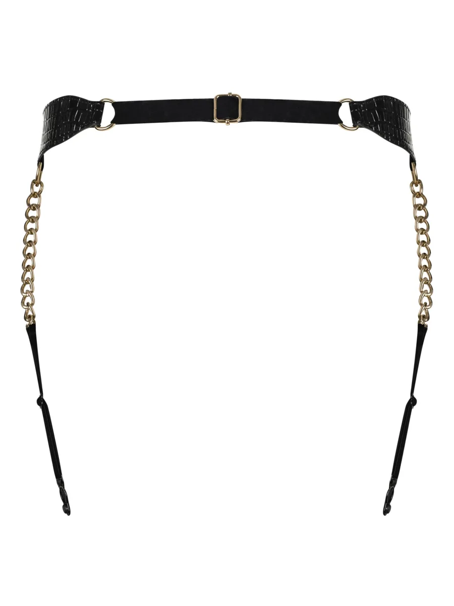 Shiny Black Garter Belt Obsessive A767 — Golden Chain Details