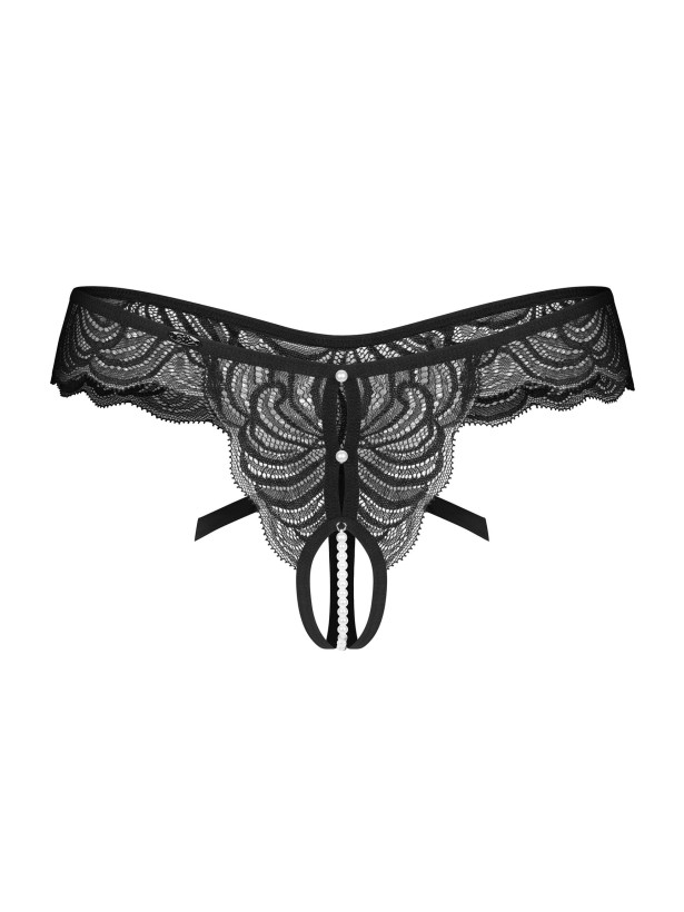 Black Lace Crotchless Thong With Pearl String Obsessive Trinise