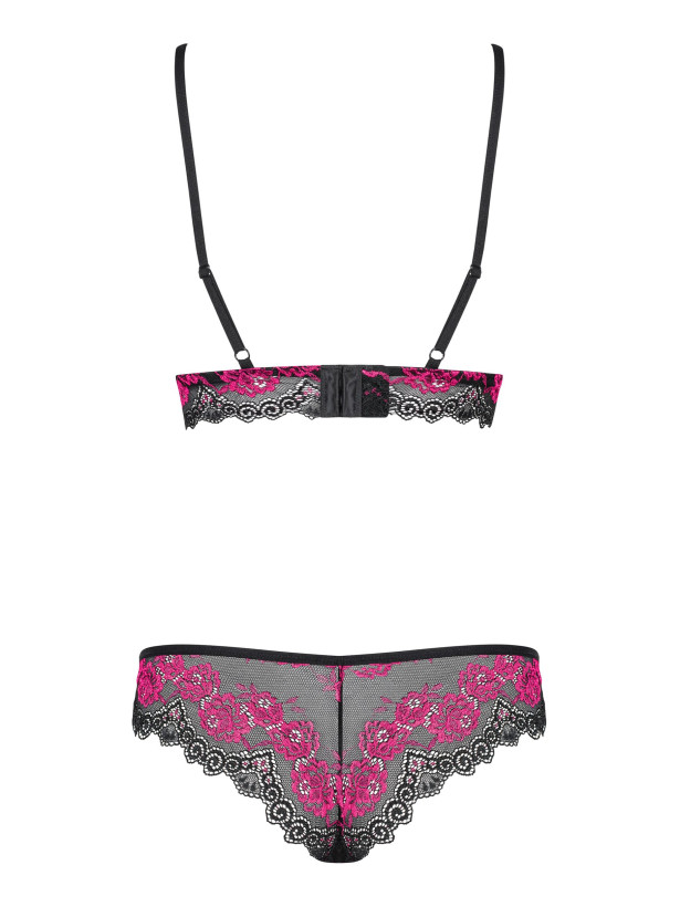 Schwarz-pinkes Blumenspitzen-Set BH und Slip Obsessive Tulia