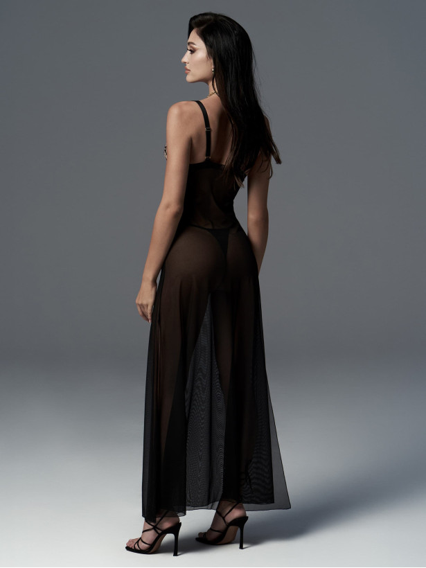 Black Nightgown Obsessive Exquisite Vila Blanes — Floral Lace